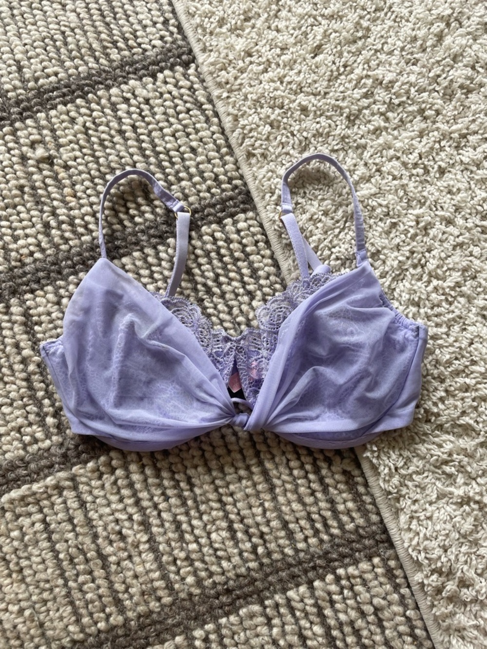 VS Lavender Lace-Accent Bralette with Sheer Mesh Panels